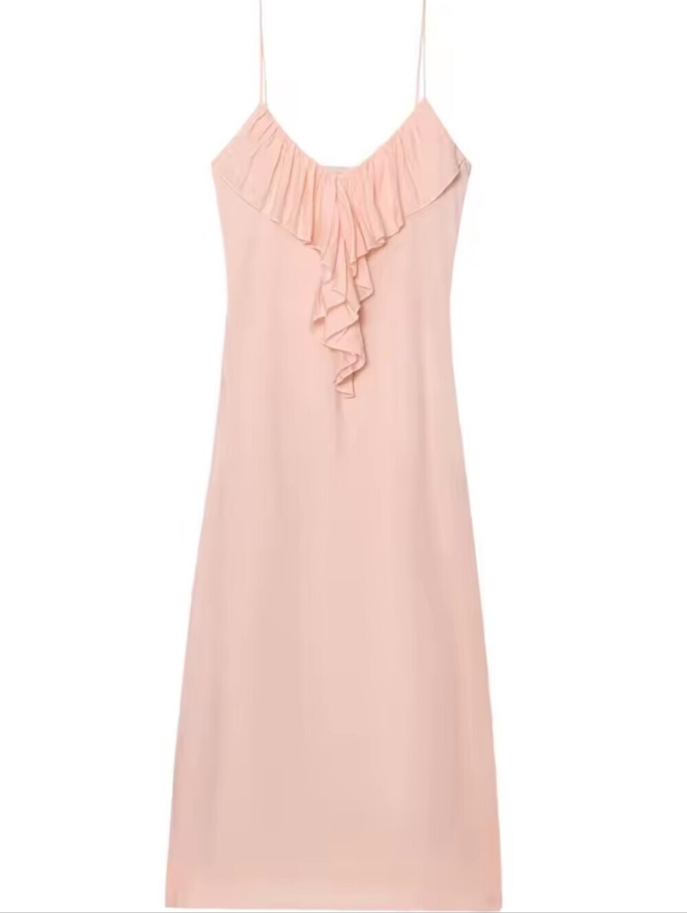 Sleeveless Ruffle Front Pink Slip Dress - Picture 7 of 8